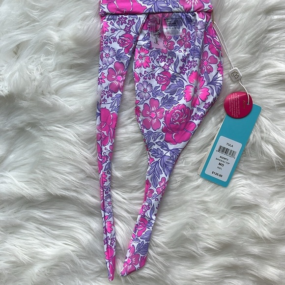 🆕 Beach Bunny Tula Swim Bandeau Top Size XL Floral Pink Purple - Picture 10 of 11